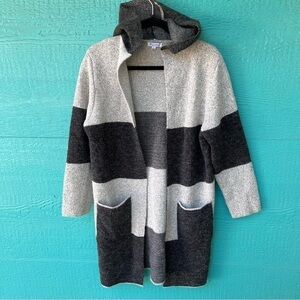 HOODED COLORBLOCK OPEN CARDIGAN THICK SWEATER WITH POCKETS SIZE LARGE
